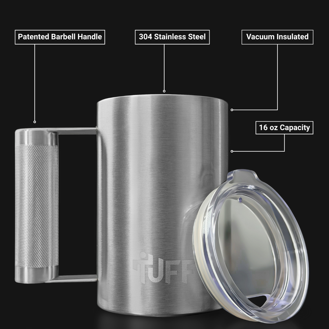 Tuff Mug - 16oz Vacuum Insulated with Barbell Handle